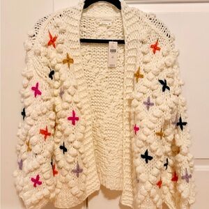 Anthropologie NWT Chunky Bobble Knit Ivory Cardigan